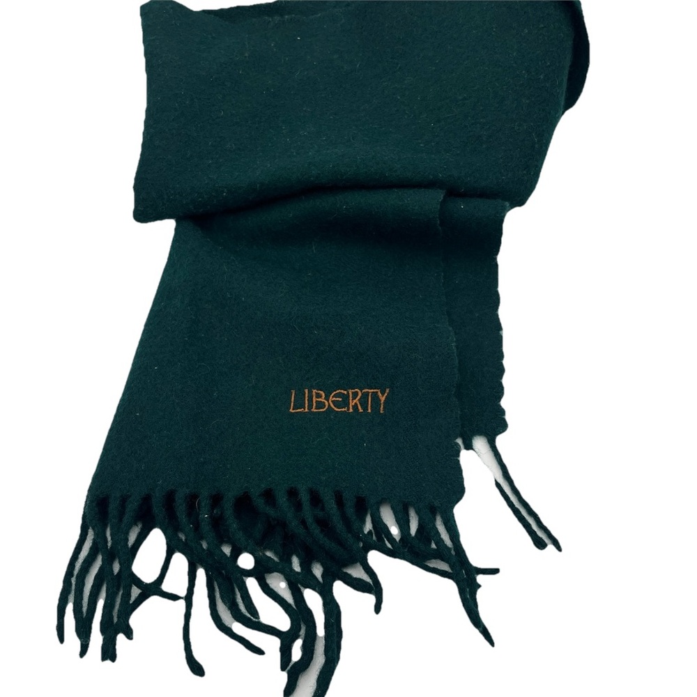 Liberty of London Vintage Lambswool Scarf Scotland 100% Wool Forest Green Fringe